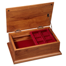 Load image into Gallery viewer, burl top chest with open lid showing compartments
