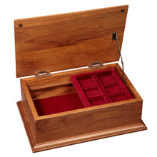 Load image into Gallery viewer, burl top chest with open lid showing compartments