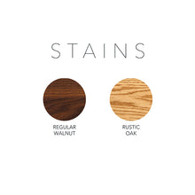 Load image into Gallery viewer, Wood stains. Left to right, regular walnut, rustic oak.