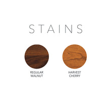 Load image into Gallery viewer, Wood stains. Left to right, regular walnut, harvest cherry.
