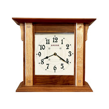 Load image into Gallery viewer, Amana oak prairie mantel clock in walnut with rustic oak