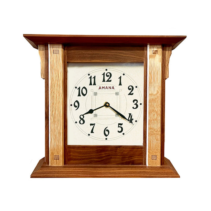 Amana oak prairie mantel clock in walnut with rustic oak